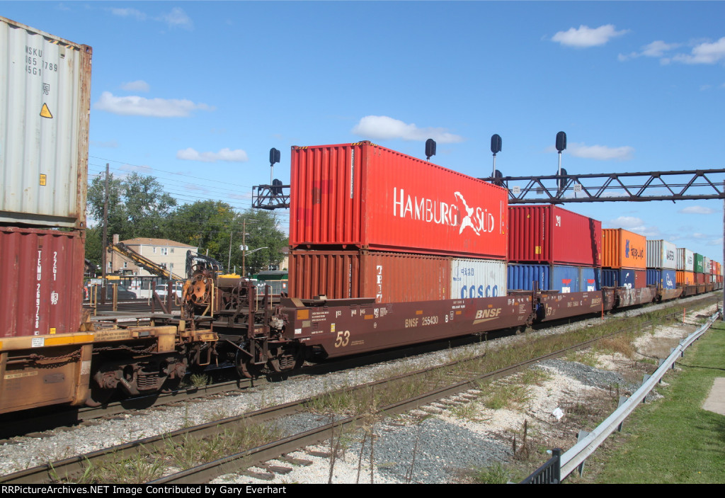 Line of double stack container cars